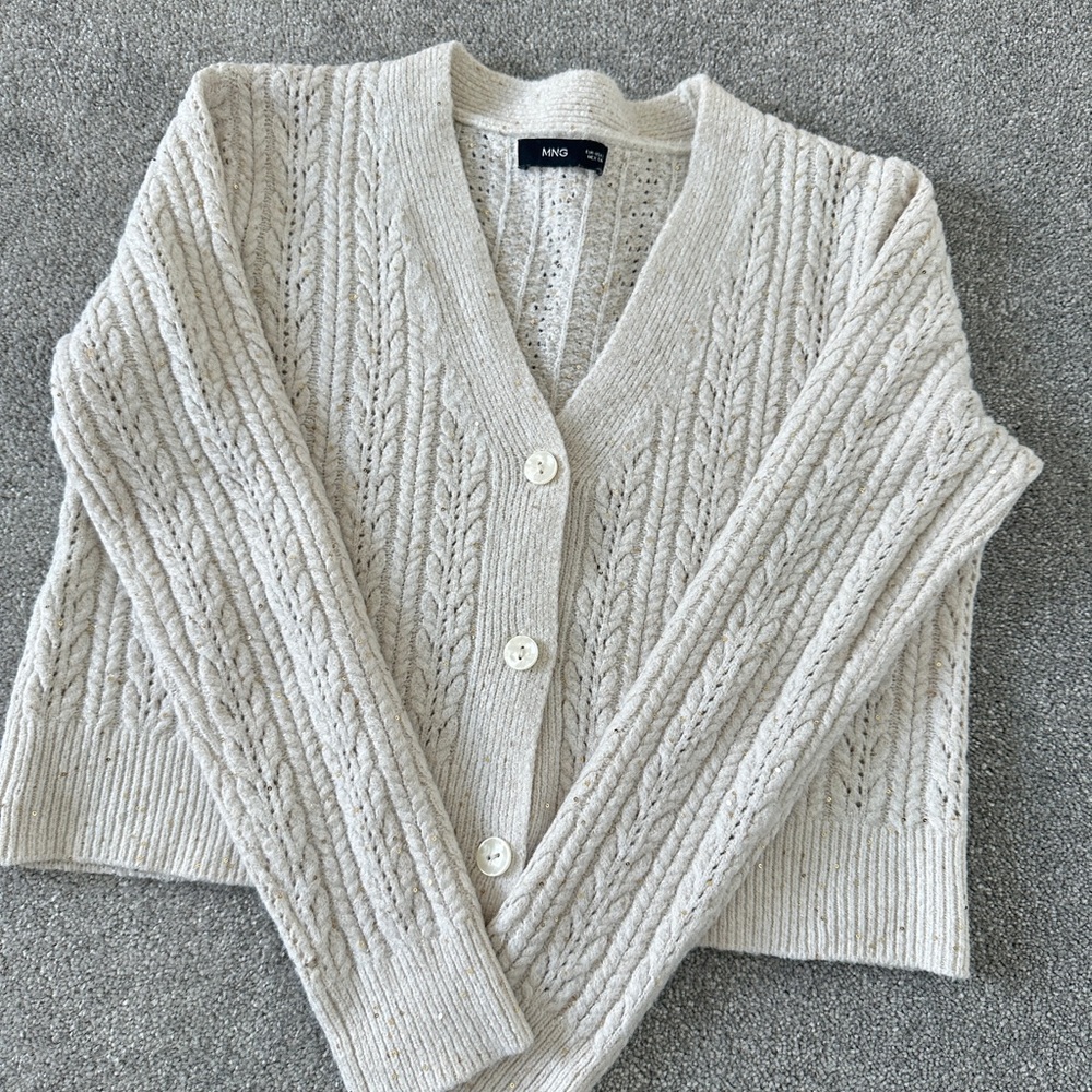 Mango Ivory Cable Knit Cardigan